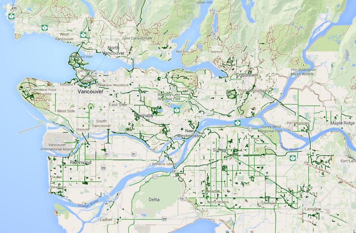 Kart over metro vancouver sykkeltur