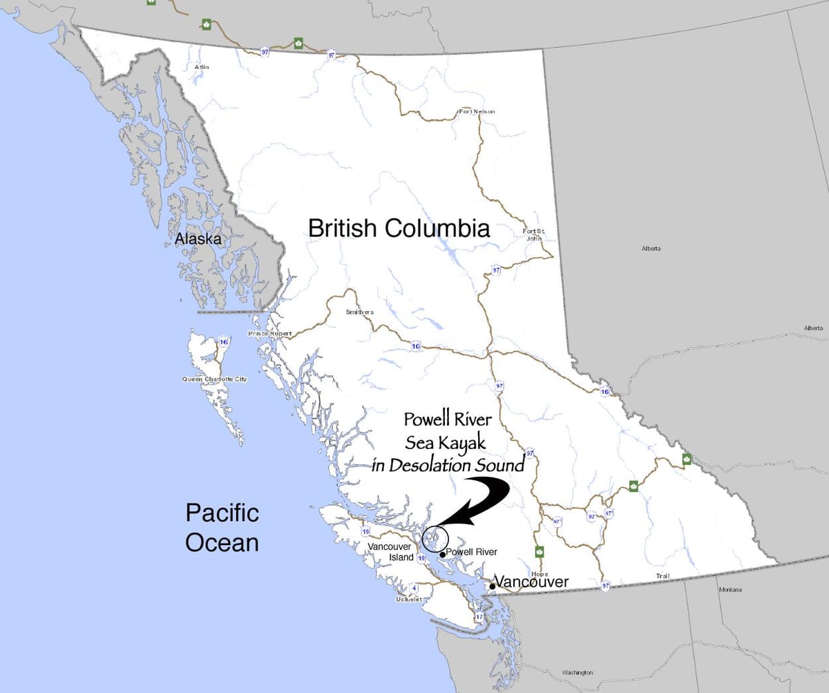 Kart av british columbia på