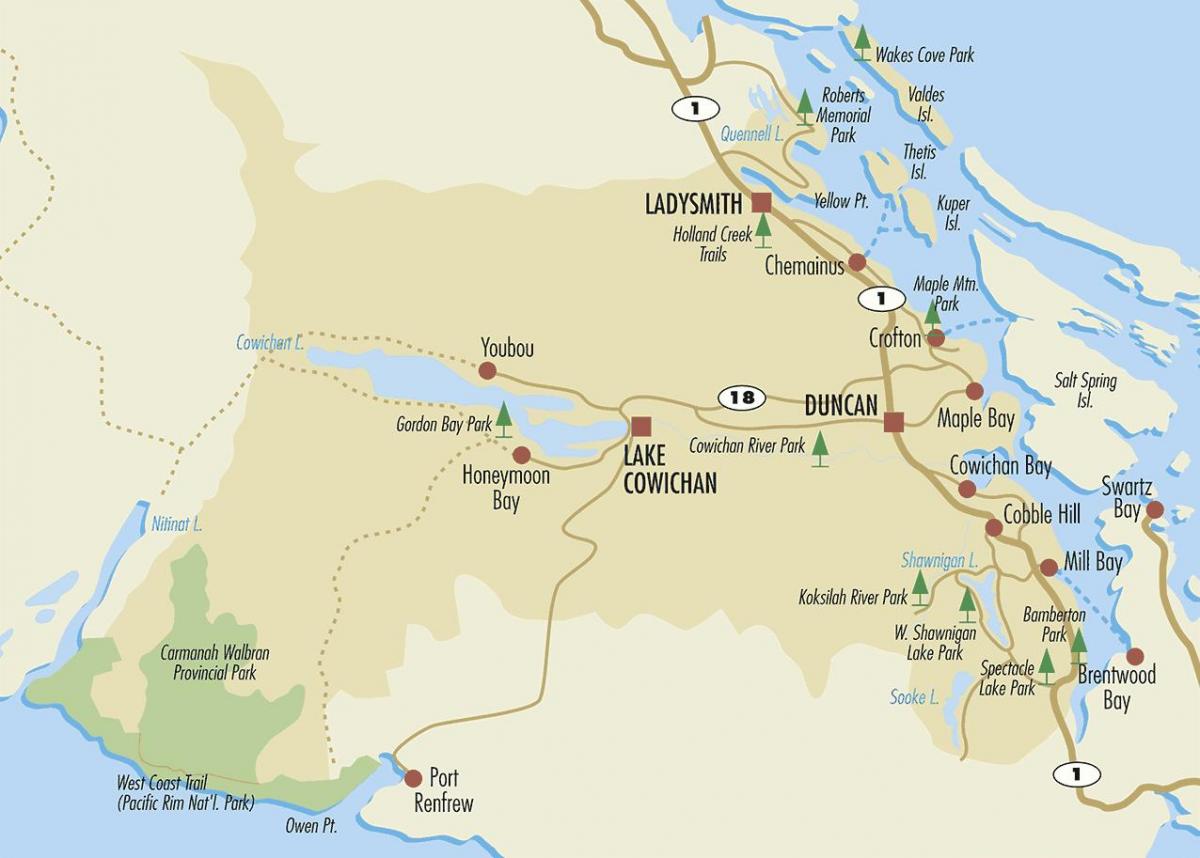 Kart av duncan vancouver island 