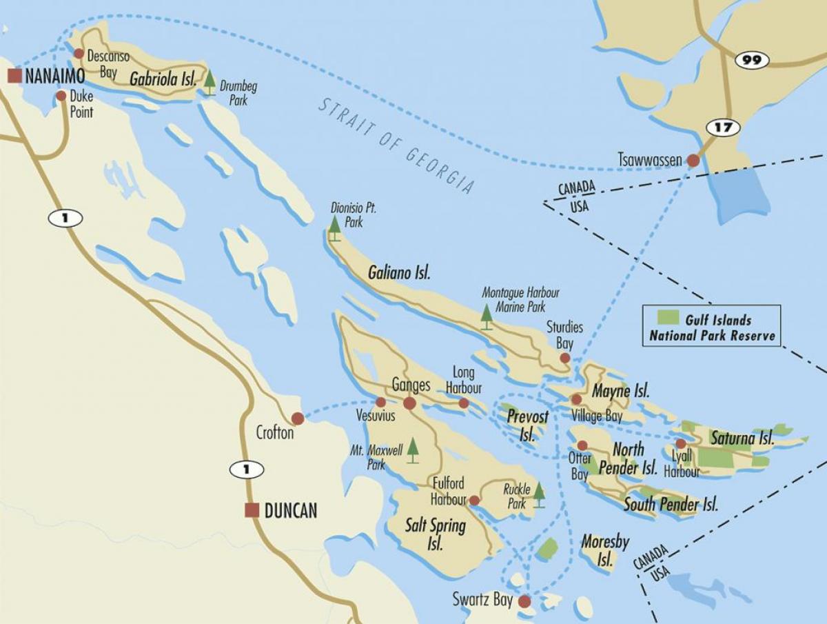 kart over gulf islands bc canada