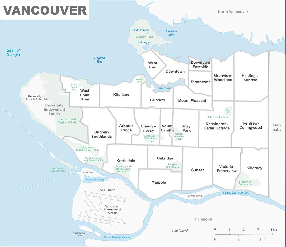 kart av vancouver og området
