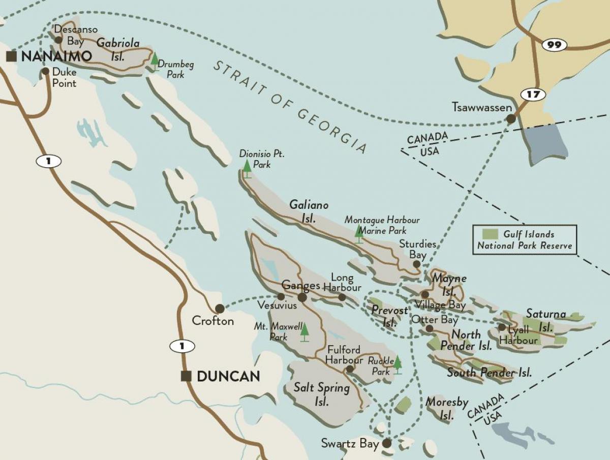 kart av vancouver island og gulf islands