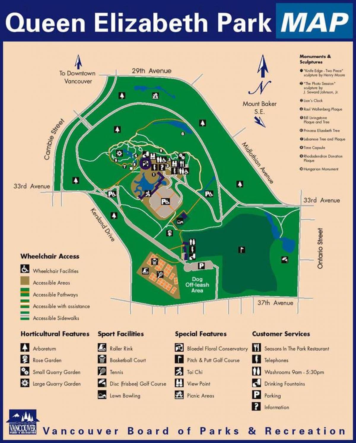 Kart av queen elizabeth park, vancouver