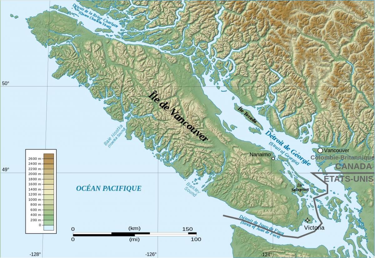 Kart av topografiske vancouver island