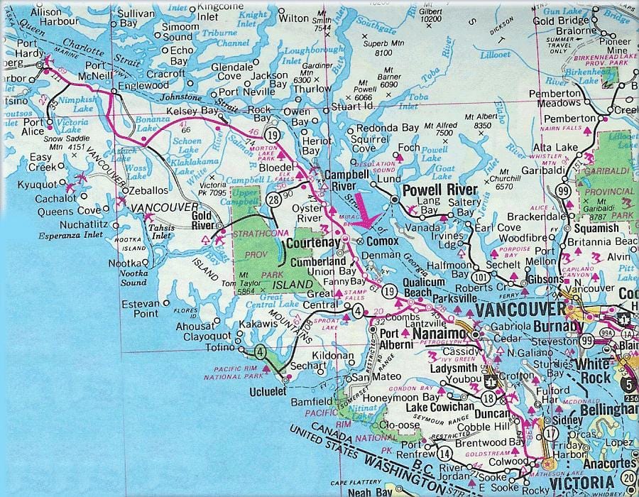 Kart av vancouver island innsjøer