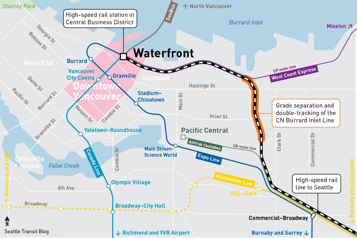 Kart over waterfront station i vancouver