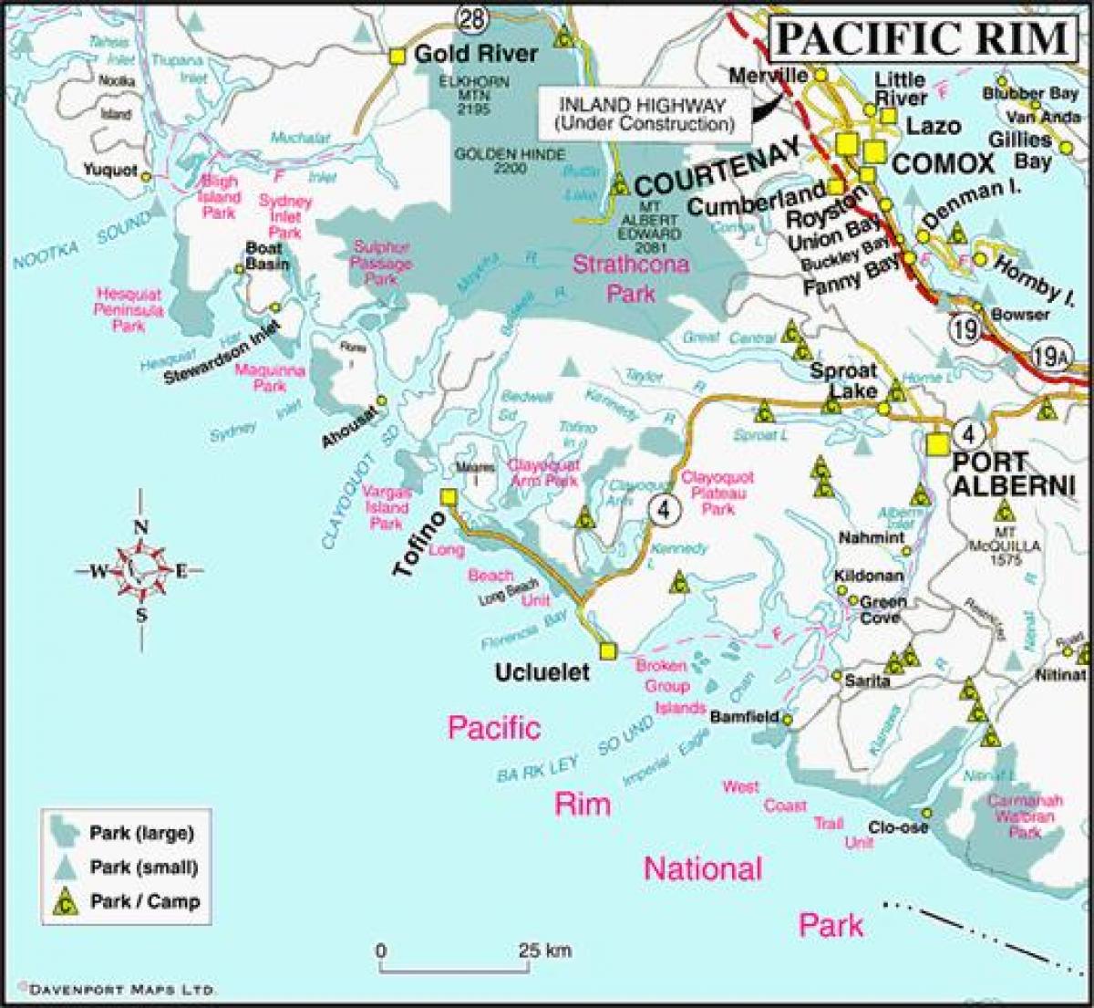 Kart over vest-kysten av canada