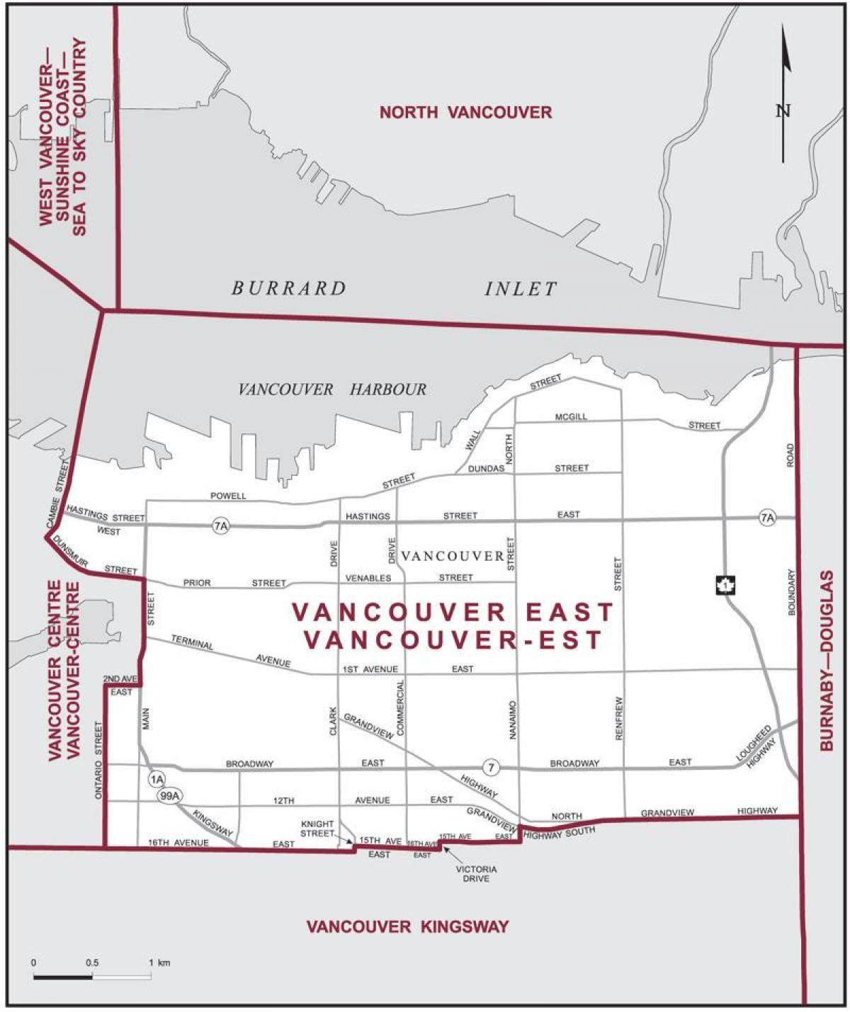 Kart over øst-vancouver 