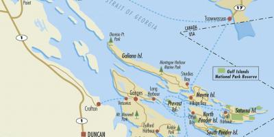 Kart over gulf islands bc canada