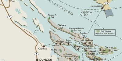 Kart av vancouver island og gulf islands